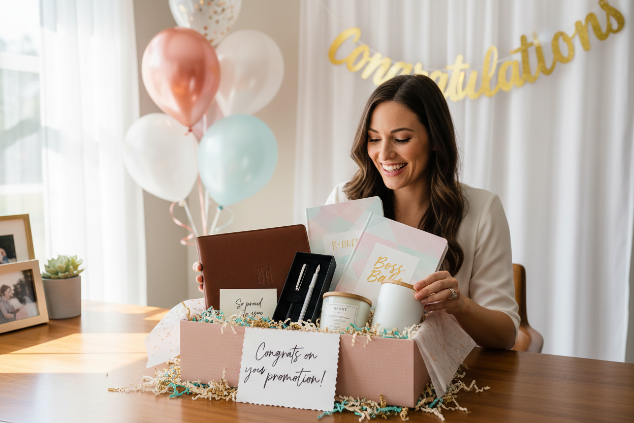 Congratulations Gift Box, Promotion, Woman, Candle, portfolio, book, journal