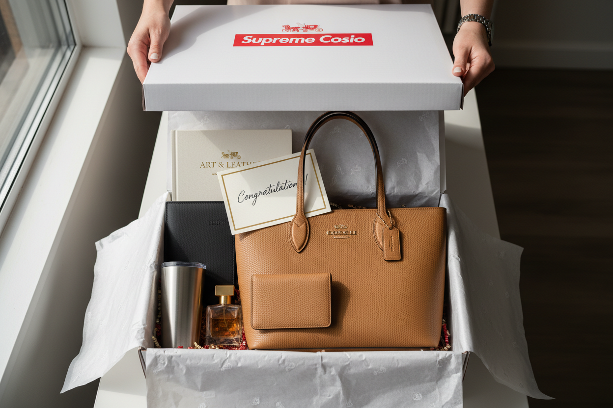 Congratulations Supreme Cosio Gift Box, Coach Purse and Wallet, tumbler, perfume