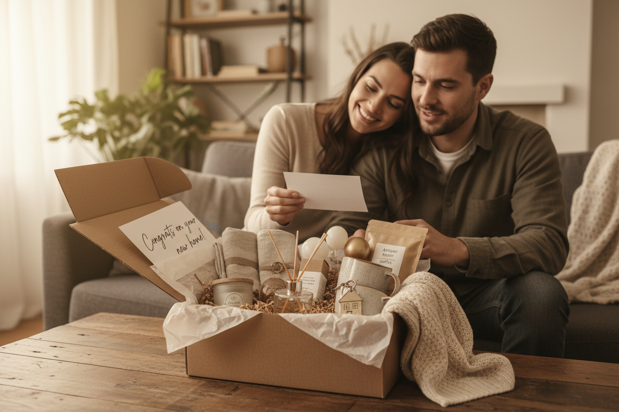 Congratulations New Home Cosio Box, Oil Diffuser, Mugs, Candle, Kitchen Towels
