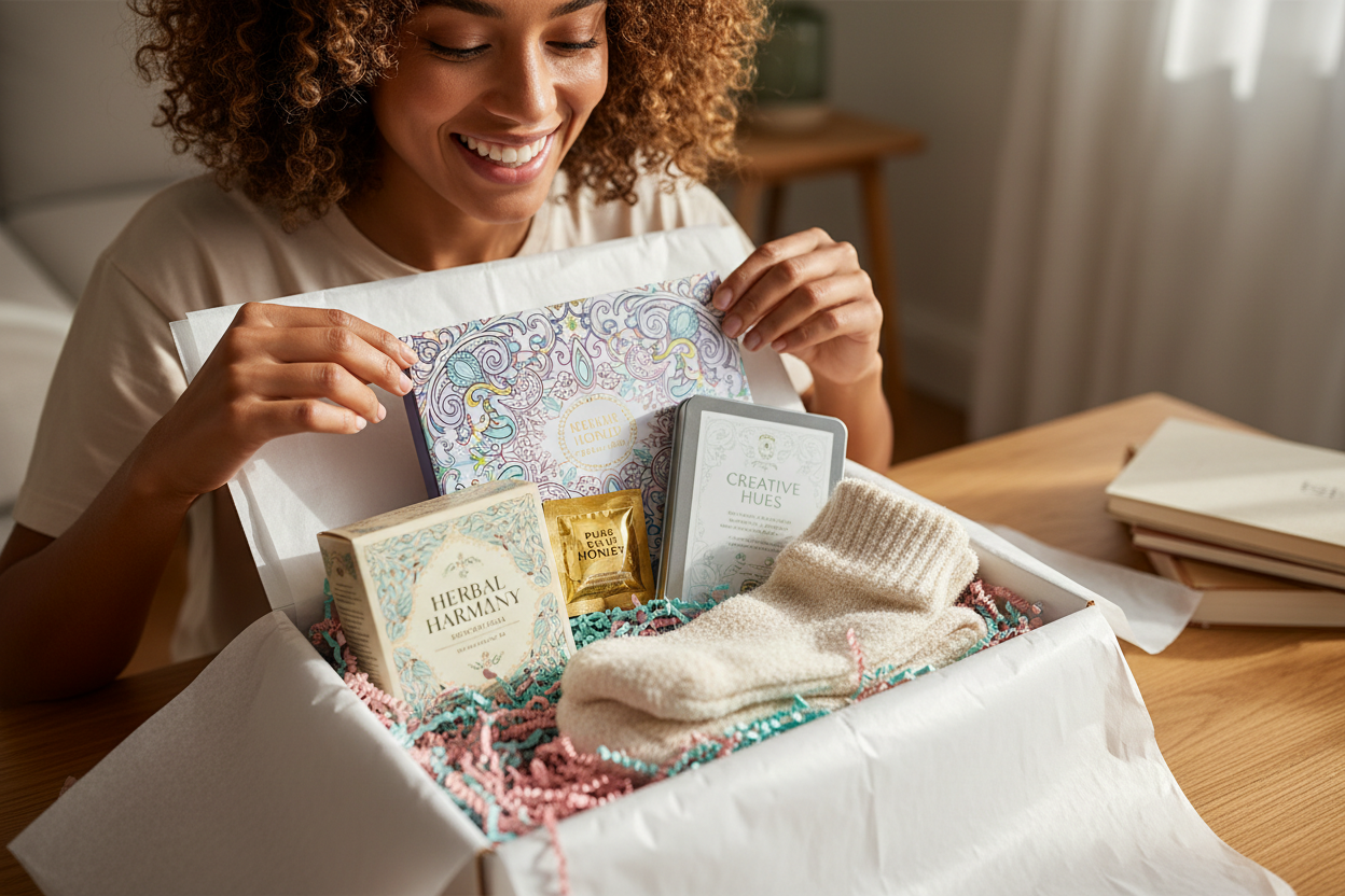 Get Well Basic Cosio Gift Box, Coloring Book, Colored Pencils, Teas, Fuzzy Socks