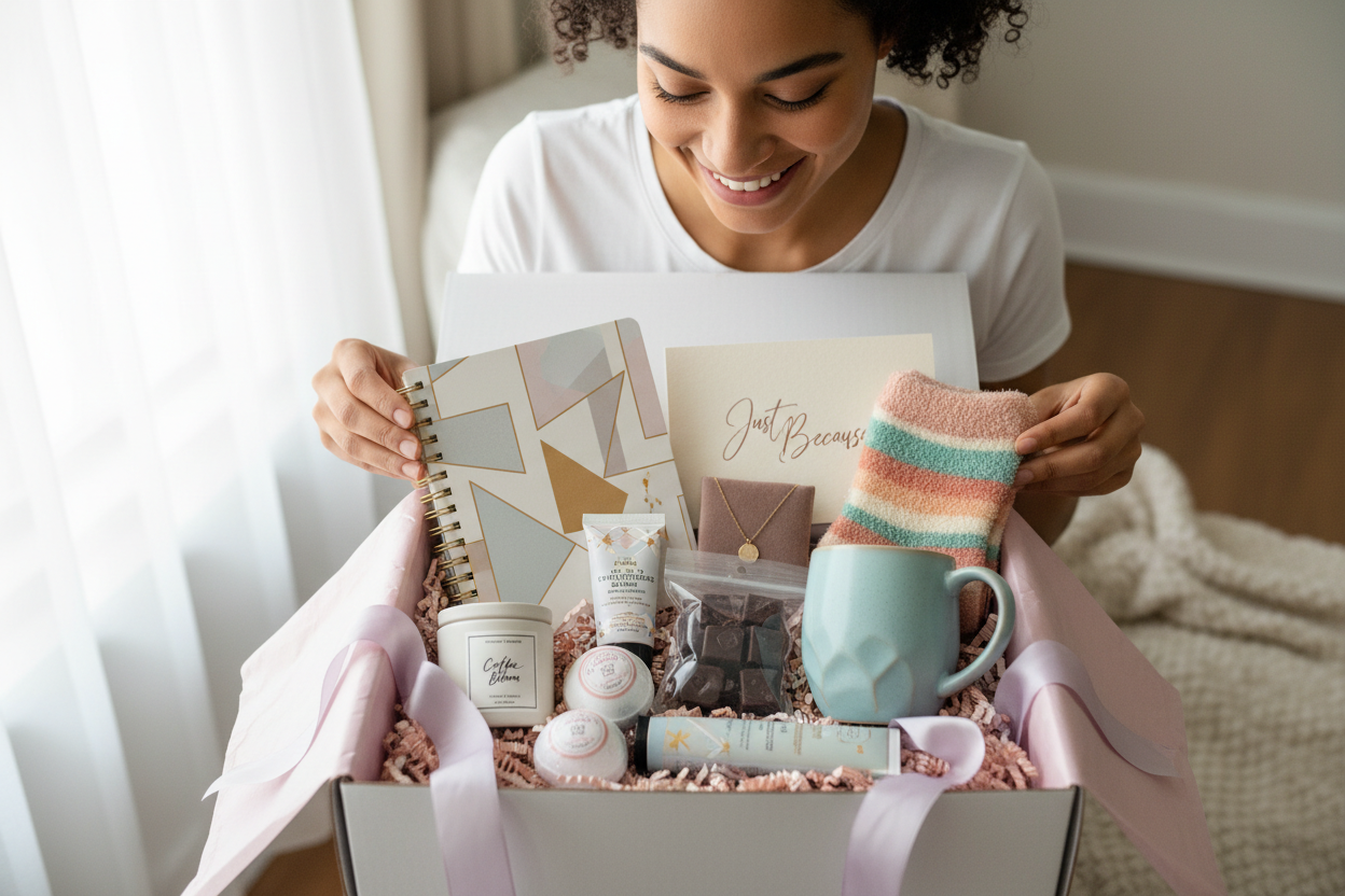Just Because Cosio Gift Box, Women's, Fuzzy socks, mug, necklace, body butter