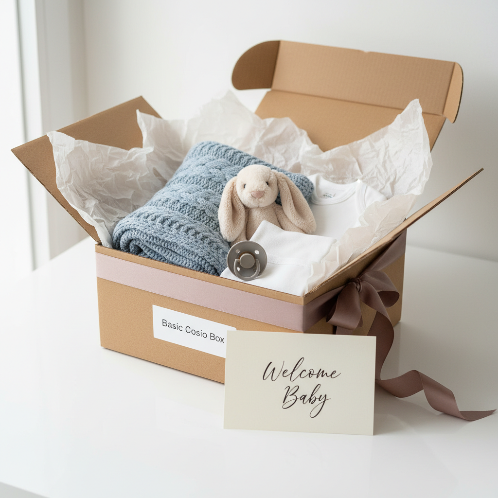 New Baby Cosio Gift Box, Basic, Blanket, plush, pacifier, onesie