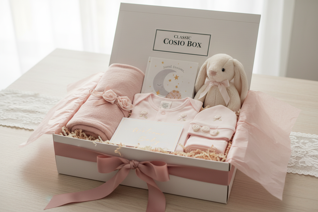 New Baby Cosio Gift Box, Classic, Pinks, Blanket, Book, Outfit, Plush, Beannie