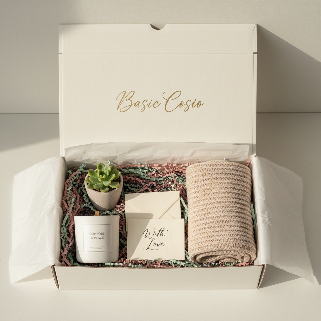 Sympathy Cosio Box, Basic, candle, blanket, plant