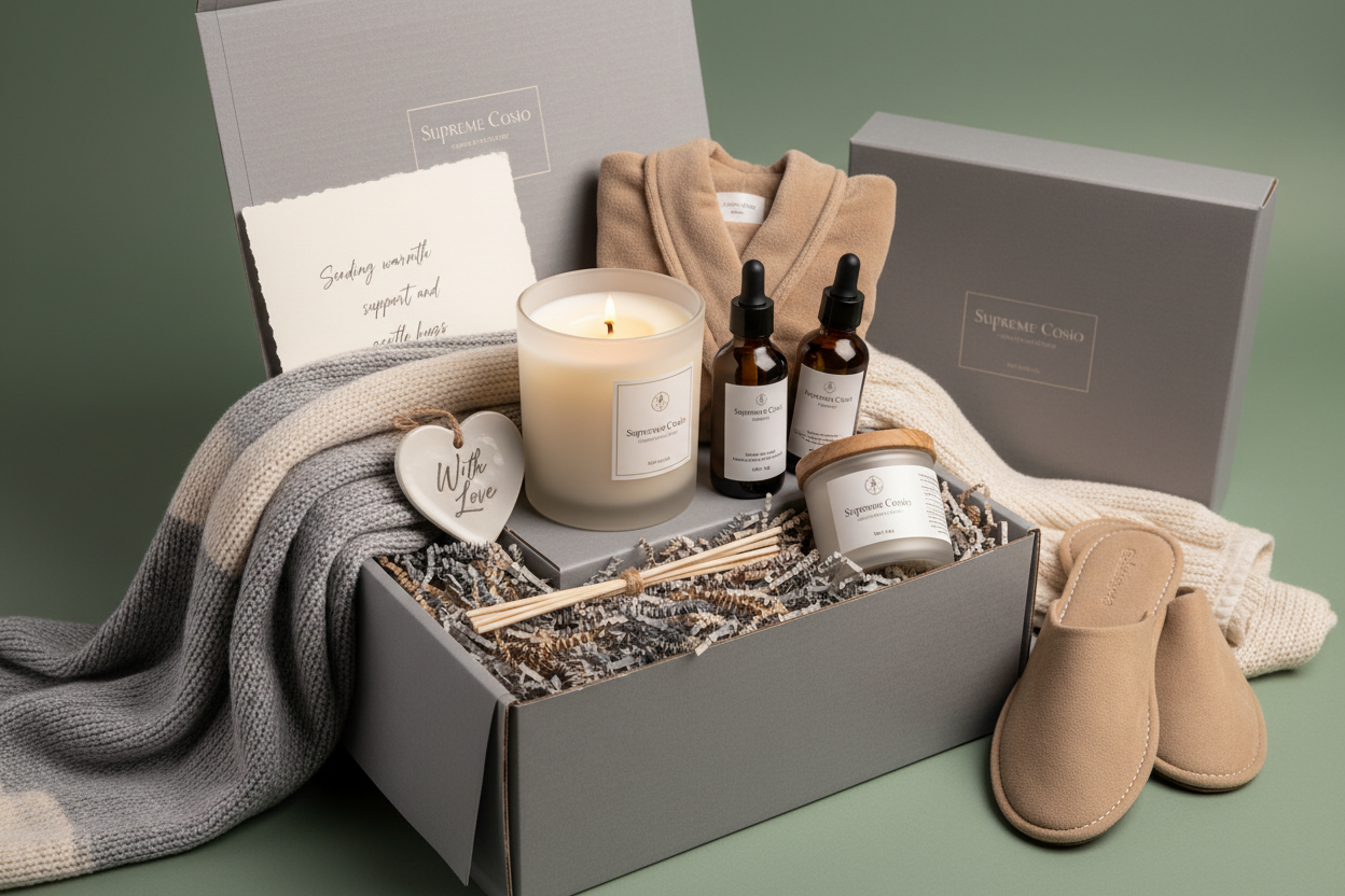 Sympathy Cosio Box, Supreme, Blanket, Robe, Slippers, Essential Oils, Candle, Massager 