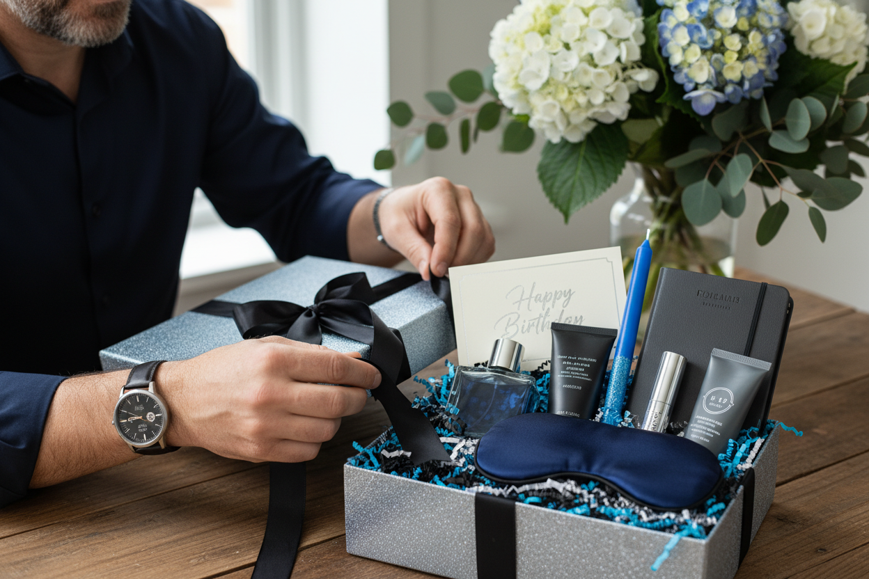 The Birthday Box by What's Cosio, Mens Birthday, Essentials, Cologne, Journal, lotion