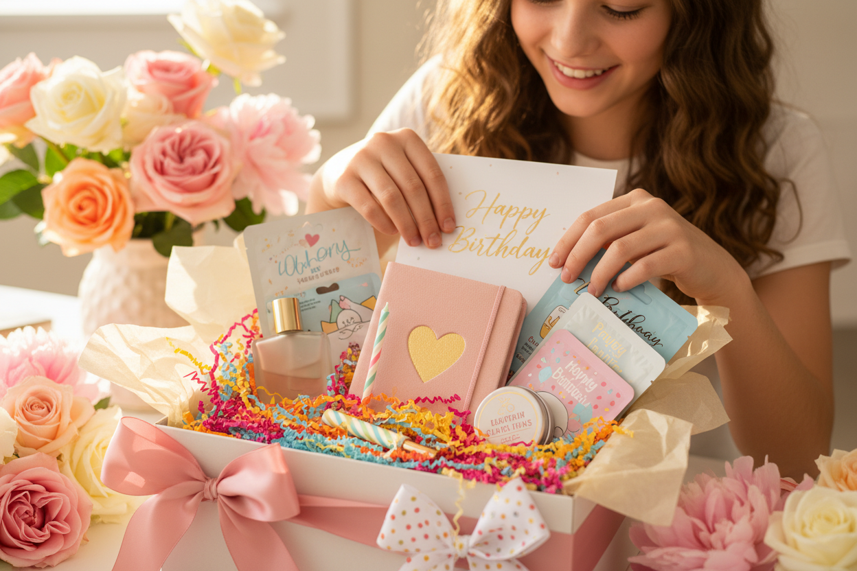 The Birthday Box by Whats Cosio, cute, sweet, teen birthday girl, journal, perfume, face masks, hearts
