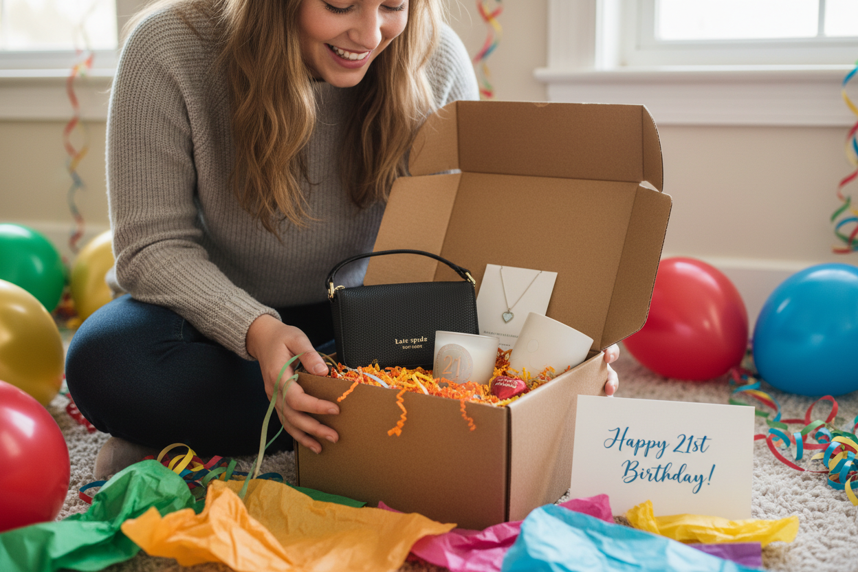 The Birthday Box by What's Cosio, Womans Birthday, Purse, necklace, candle